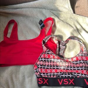 Vibrant Red and Patterned Black Holiday Sports Bra